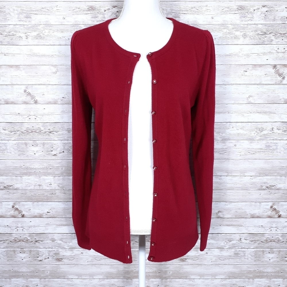 NWOT East 5th Cardigan M Button Front Maroon 853